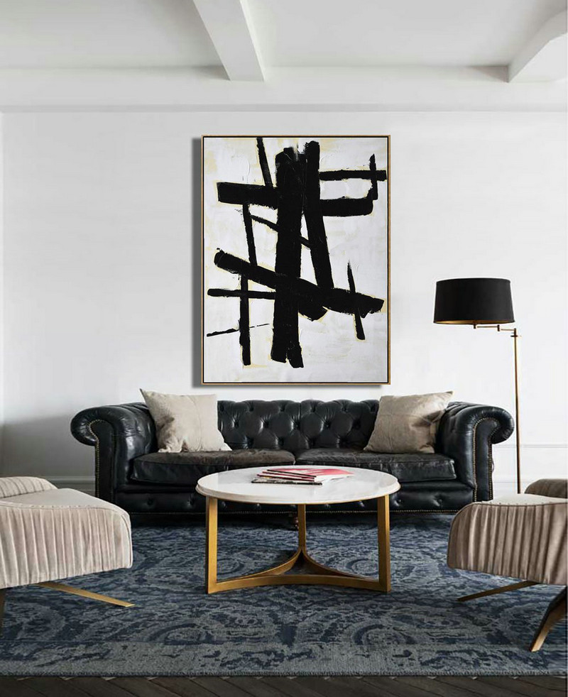 Handmade Large Contemporary Art,Minimalist Painting On Canvas, Palette Knife Vertical Minimal Art - Living Room Canvas Art